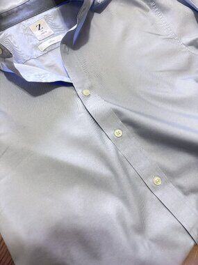 Korean Mens Slim Fit Dress Shirt Blue Non Iron Small Medium 14.5 15